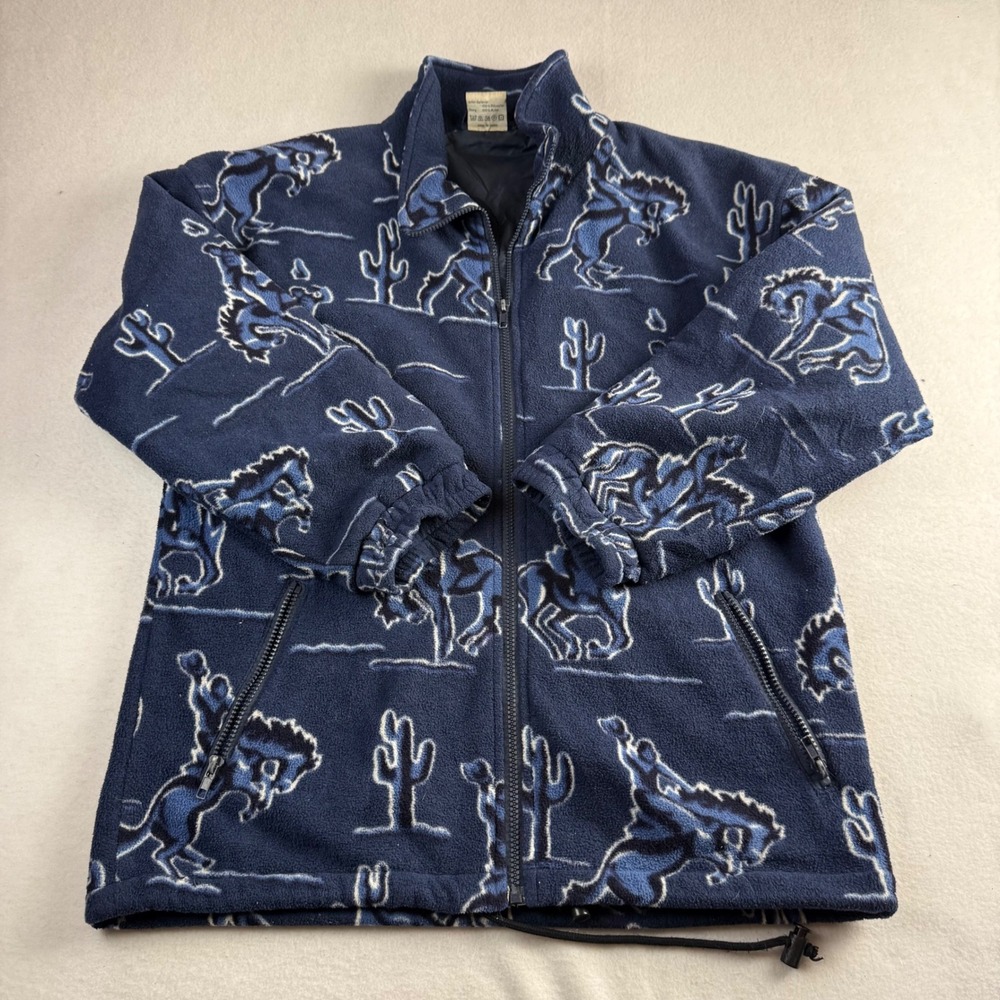 Strong Vintage Mens Western Fleece Jacket Navy Blue Cowboy Cactus Full Zip 176